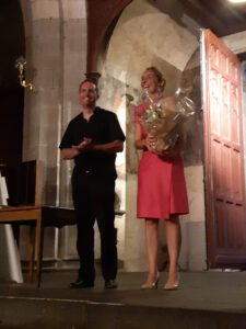 marie-helene cussac et nicolas sauniere face au public, cathedrale de saint-flour le 16 aout 2020